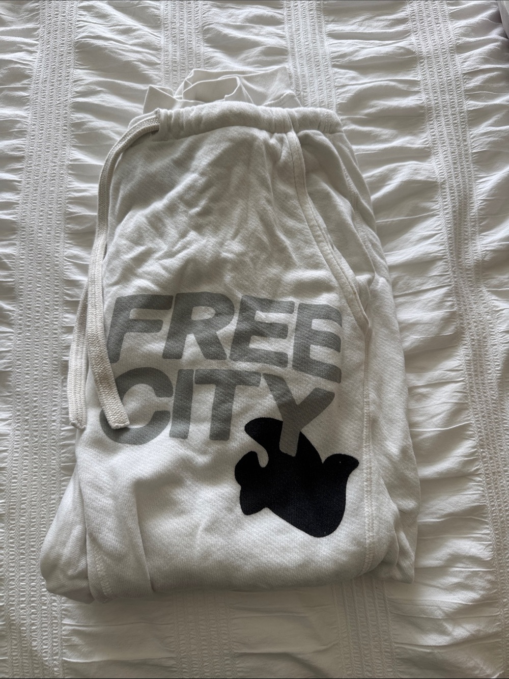 freecity White sweats with Gray Logo and Black Graphic